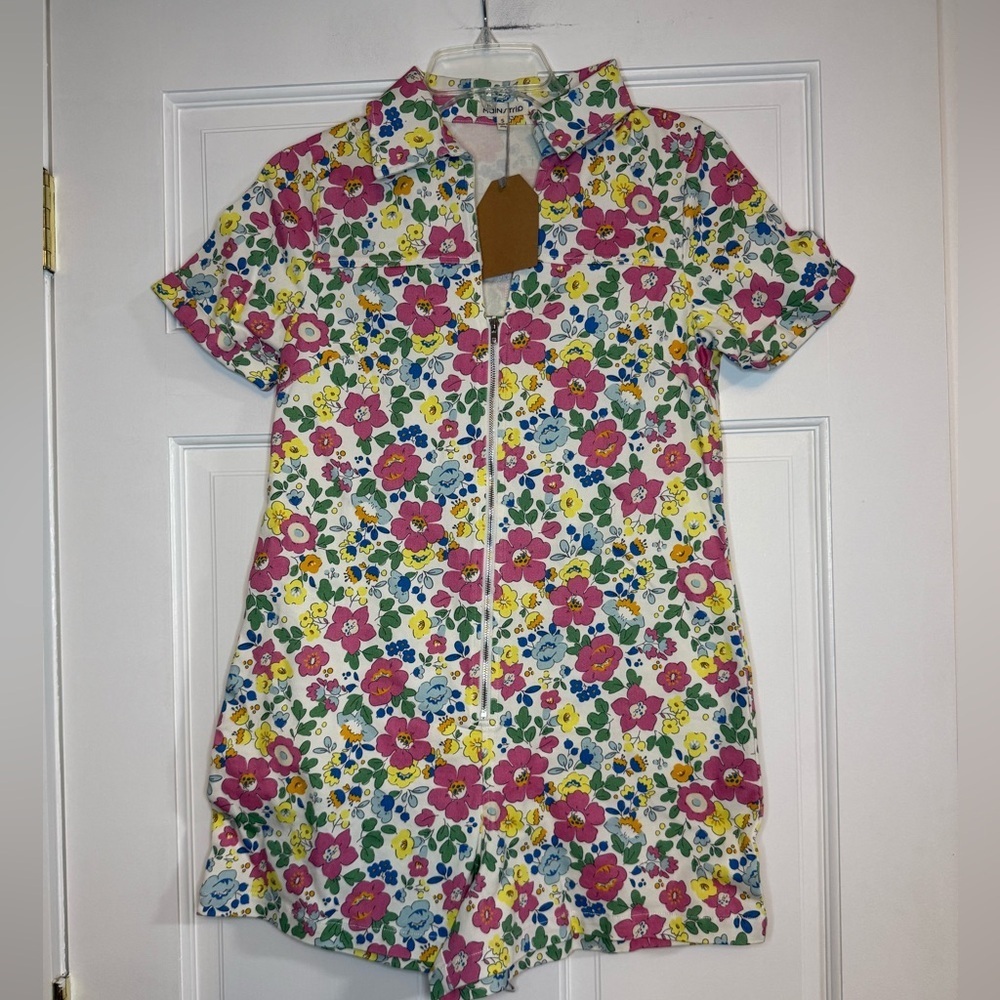 Main strip Floral Denim Zip Up Romper
